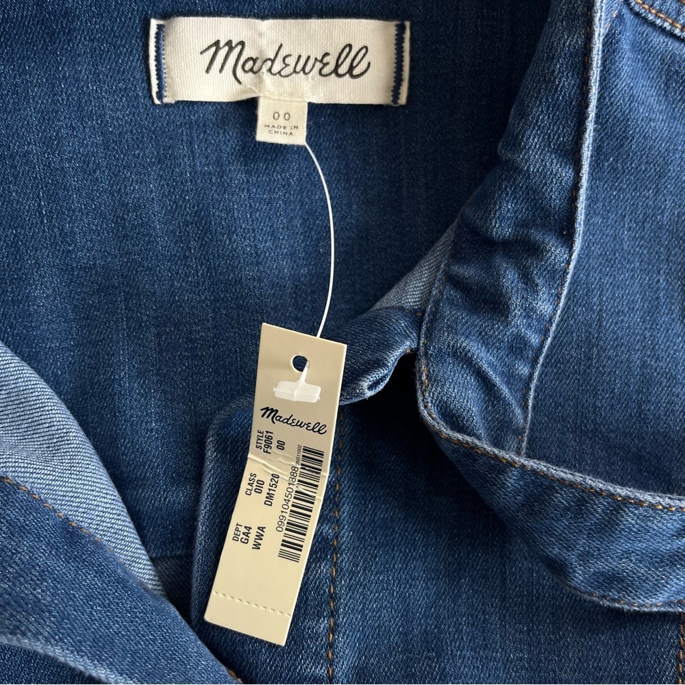 NWT Madewell Denim Tie-Neck Button Front Midi Shirt Dress Long Sleeve Size 00 - Picture 9 of 13